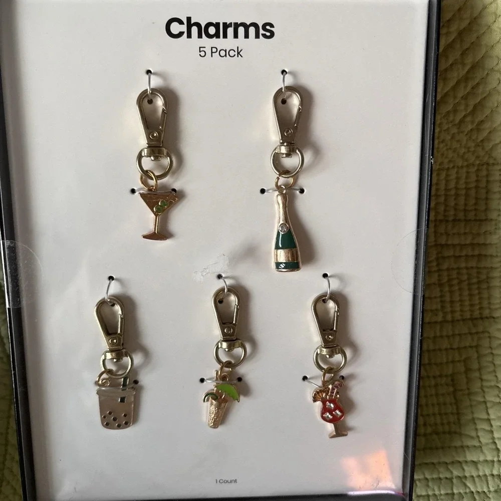 5 Pack Metal Drinks Phone Charms For Wristlets CrossBodies Bookbags or Keychains